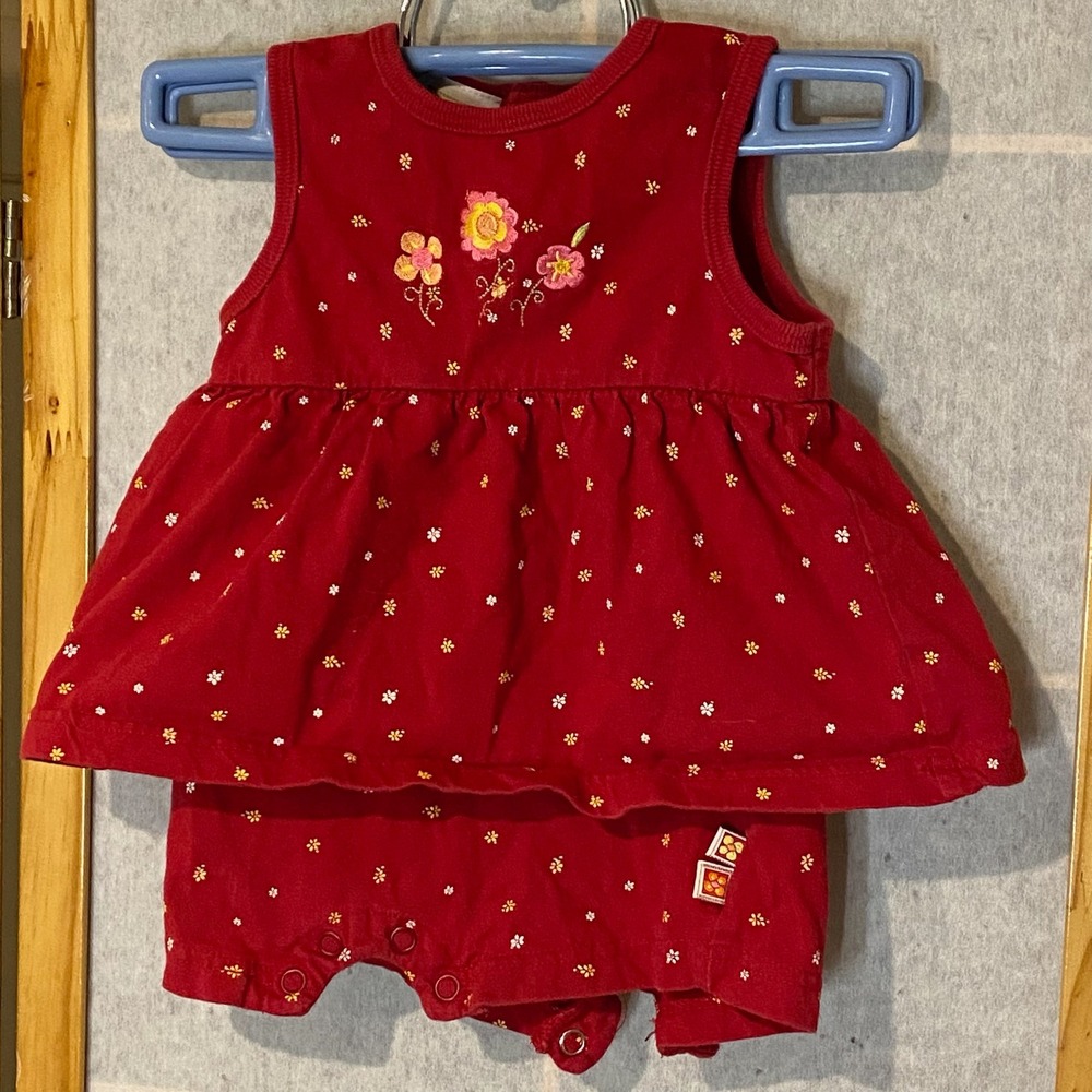 Gymboree‎ Baby Girl Red Floral Embroidered Cotton Romper Dress 3-6 Months
